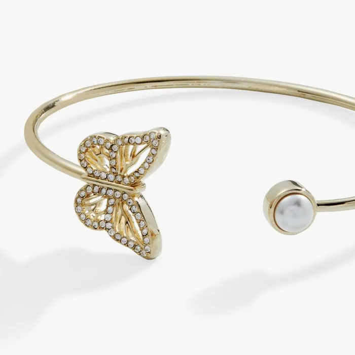 Crystal Butterfly Pearl Flex Cuff Bracelet Gold Women Alex And Ani Iconic Alex And Ani