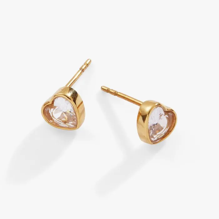 Crystal Heart Mini Stud Earrings Stainless Steel Gold Women Alex And Ani Heart