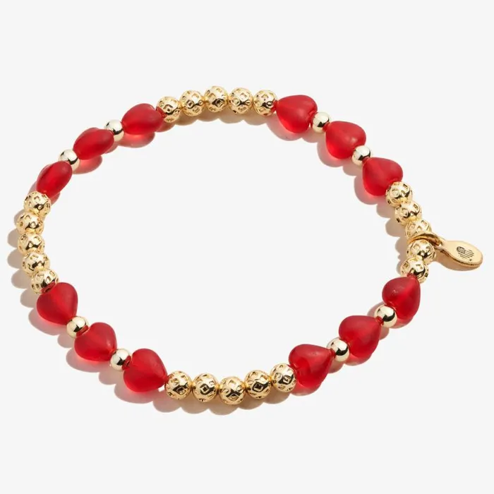 Crystal Heart Stretch Bracelet Red Gold Women Alex And Ani Love