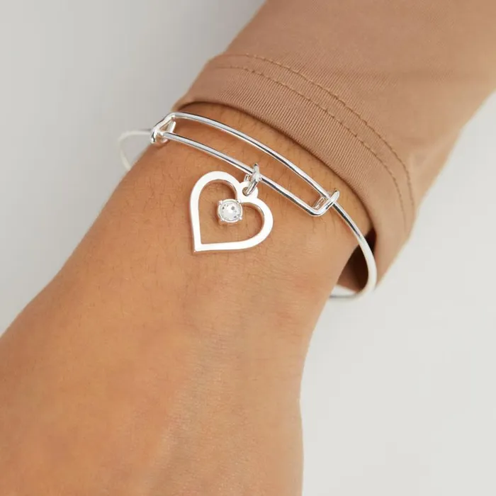 Crystal In Heart Charm Bangle Bracelet Silver Women Alex And Ani Sympathy In Memory Crystal In Heart Charm Bangle Bracelet Silver Women Alex And Ani Sympathy In Memory