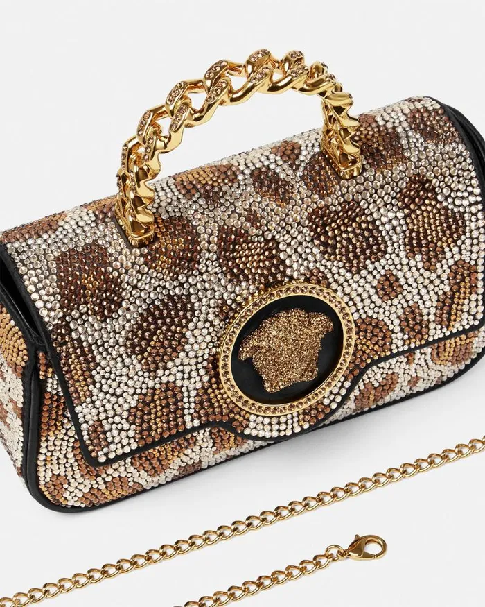 Crystal Leopard La Medusa Mini Bag Blackgold Women Versace Top Handle