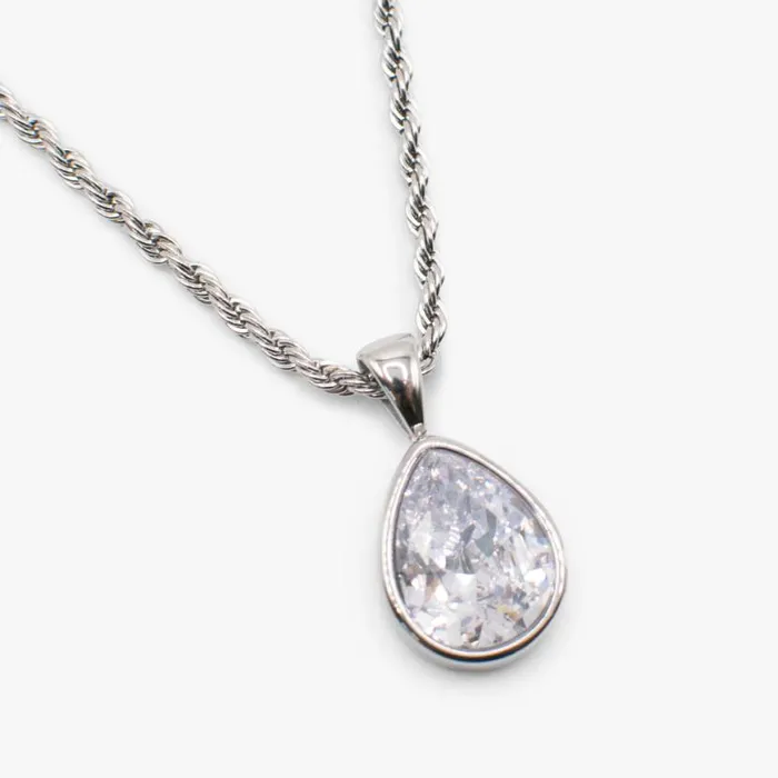 Crystal Teardrop Necklace Stainless Steel Silver Women Alex And Ani Easter