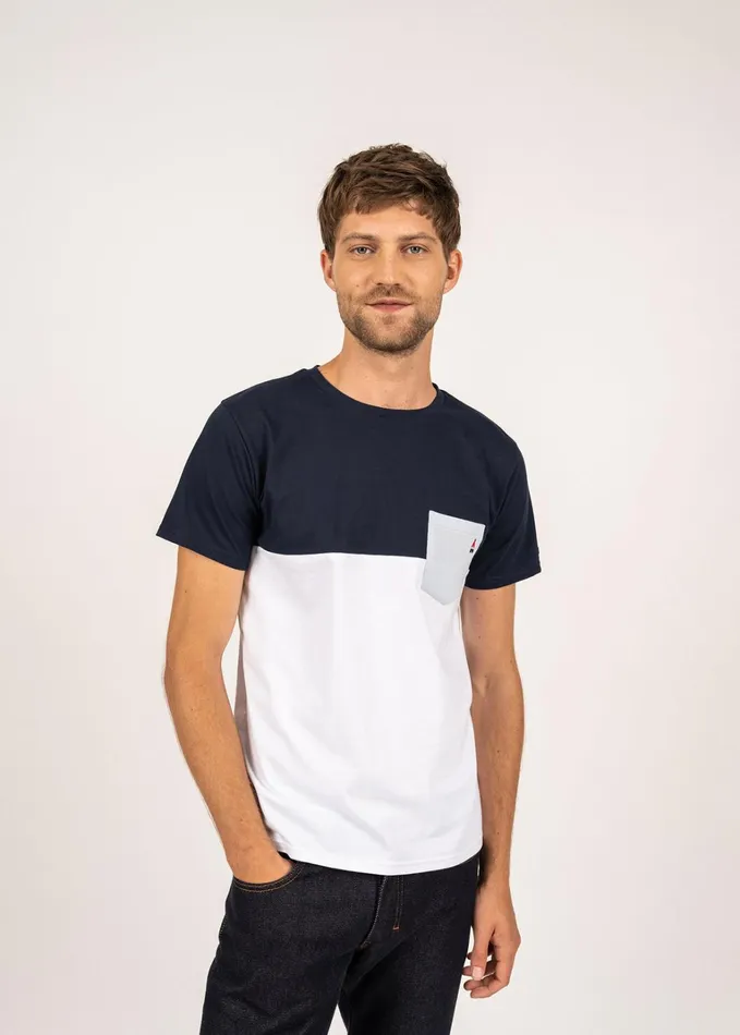 Cyriac Tricolor TShirt By Maison Ft 100 Cotton Whitenavylightblue Men Saint James TShirts and Polos Cyriac Tricolor TShirt By Maison Ft 100 Cotton Whitenavylightblue Men Saint James TShirts and Polos