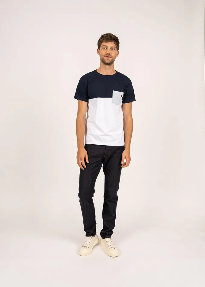 Cyriac Tricolor TShirt By Maison Ft 100 Cotton Whitenavylightblue Men Saint James TShirts and Polos