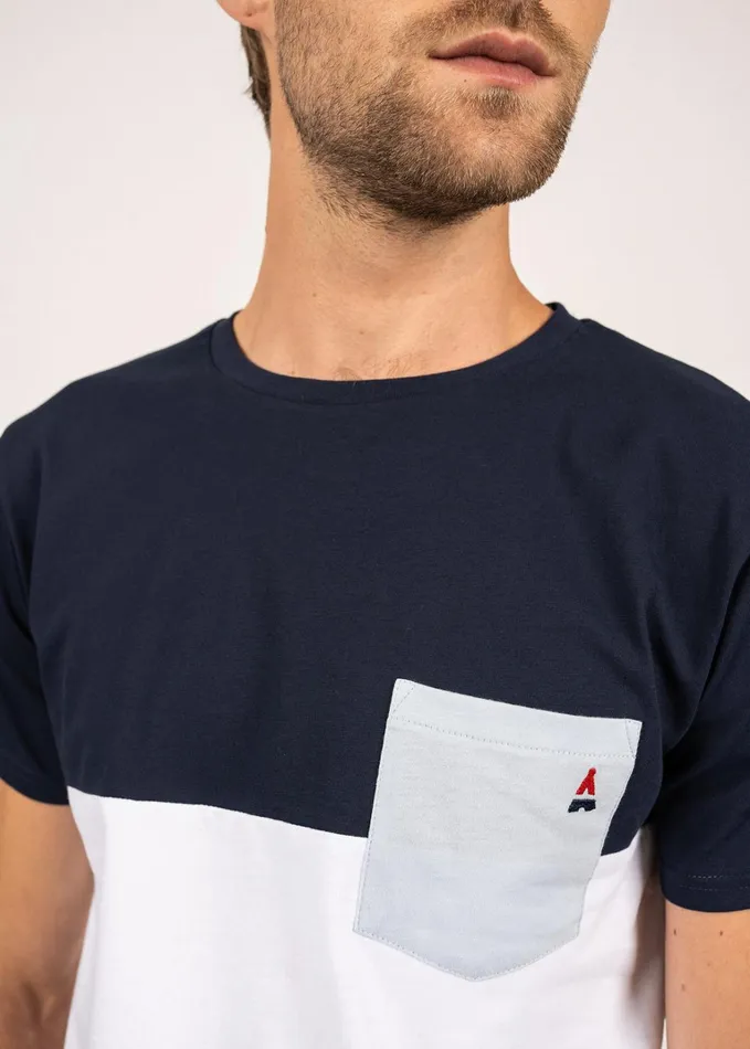 Cyriac Tricolor TShirt By Maison Ft 100 Cotton Whitenavylightblue Men Saint James TShirts and Polos