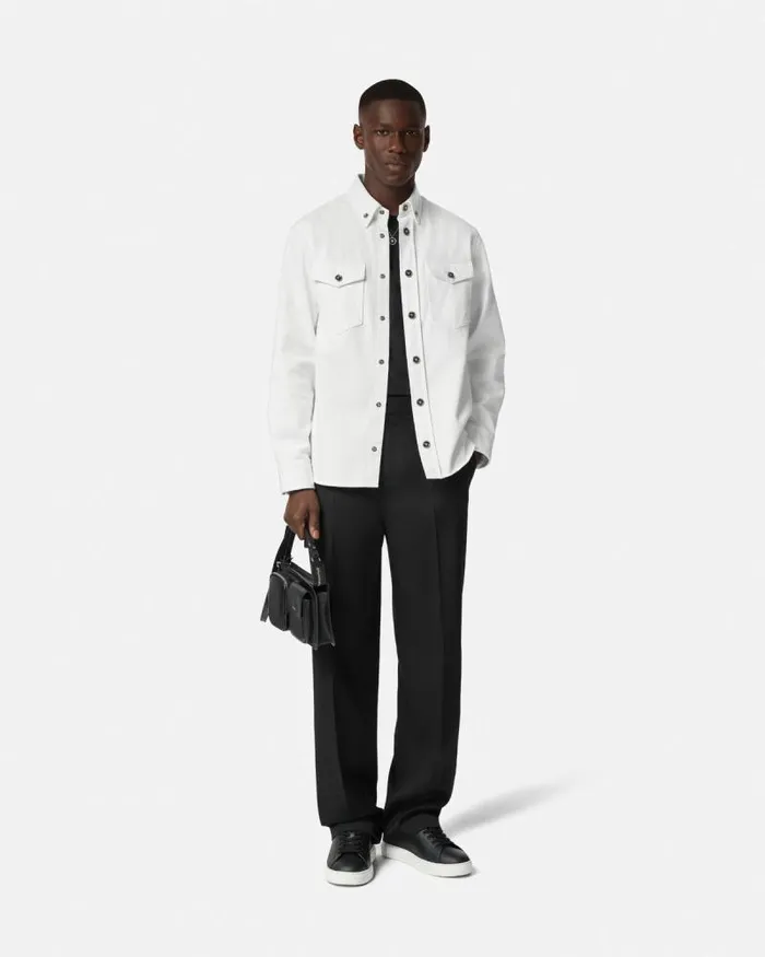 Denim Overshirt White Men Versace Shirts