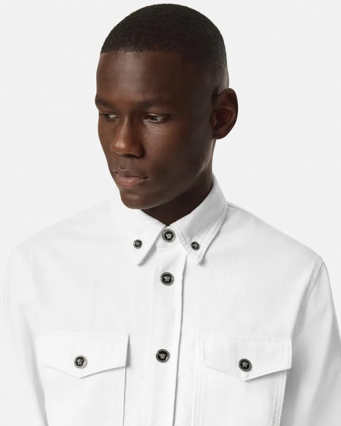 Denim Overshirt White Men Versace Shirts