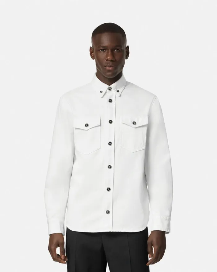 Denim Overshirt White Men Versace Shirts