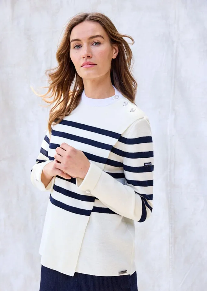 Docks Striped Wool FoldOver Sweater By Romain Brifault Ivorynavy Women Saint James Aw24