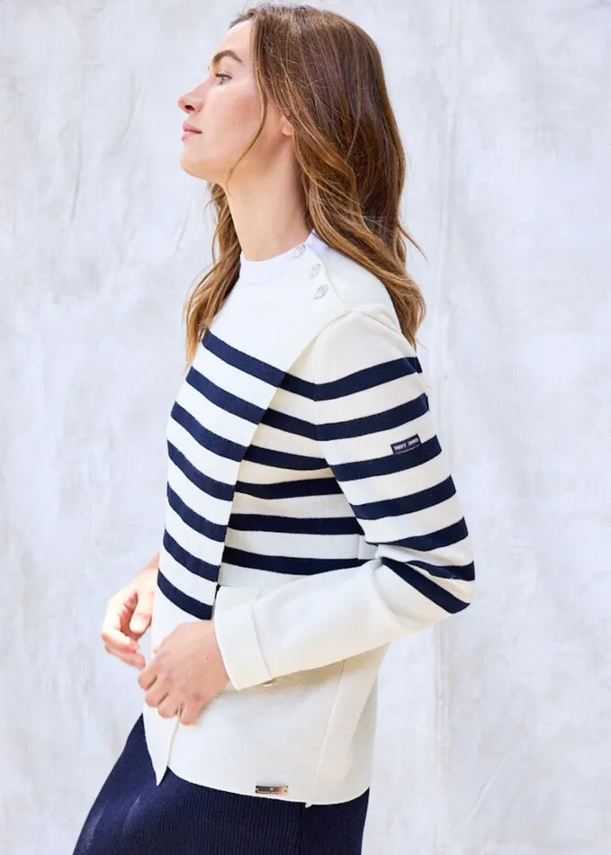 Docks Striped Wool FoldOver Sweater By Romain Brifault Ivorynavy Women Saint James Sweaters Cardigans and Jackets