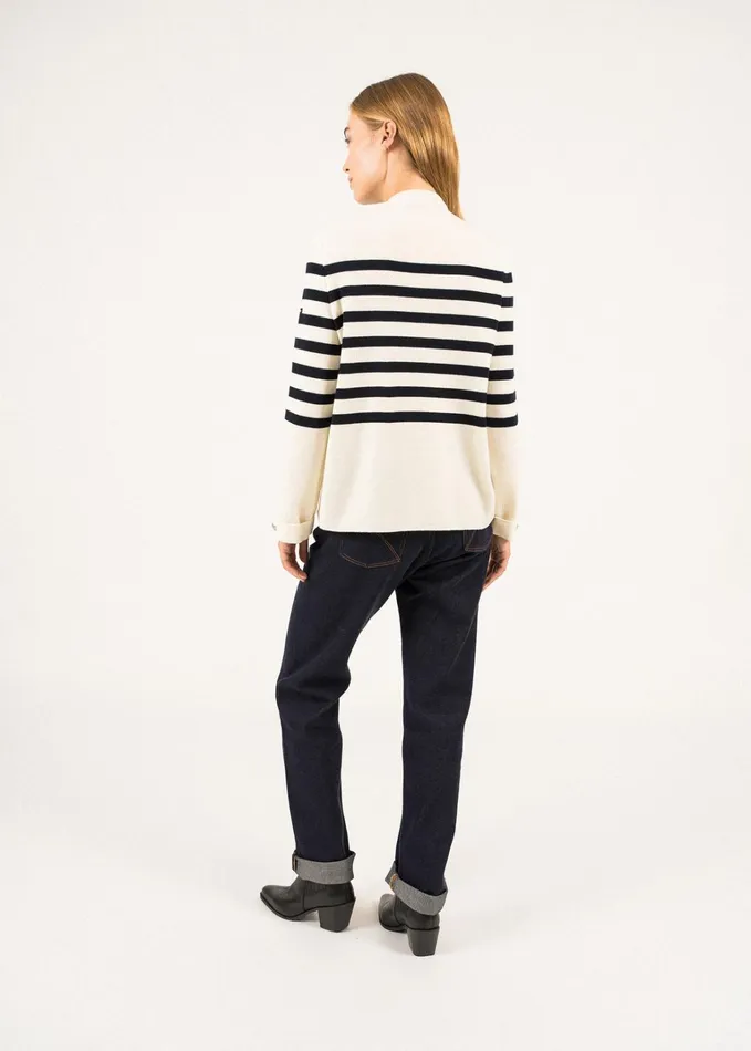 Docks Striped Wool FoldOver Sweater By Romain Brifault Ivorynavy Women Saint James Sweaters Cardigans and Jackets