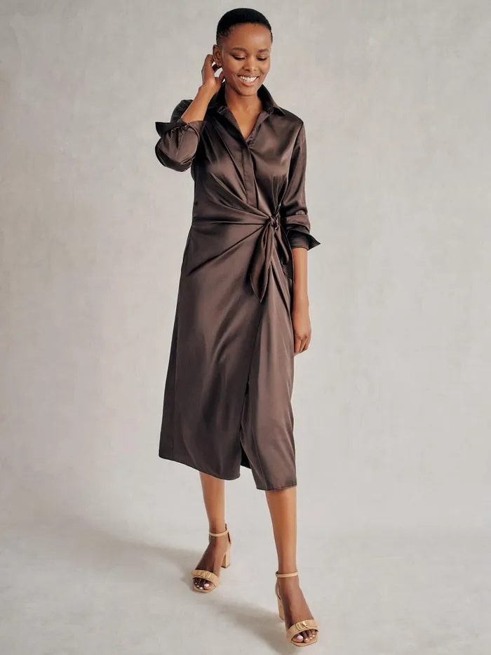 Dresses Women JMcLaughlin Leandra Satin Dress Dark Chocolate