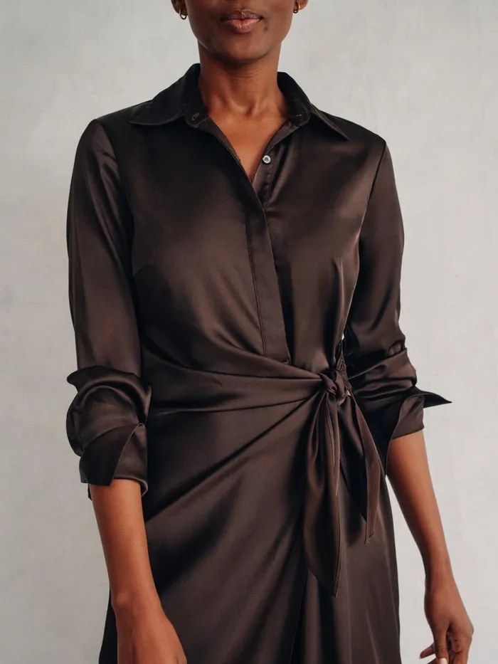 Dresses Women JMcLaughlin Leandra Satin Dress Dark Chocolate Dresses Women JMcLaughlin Leandra Satin Dress Dark Chocolate