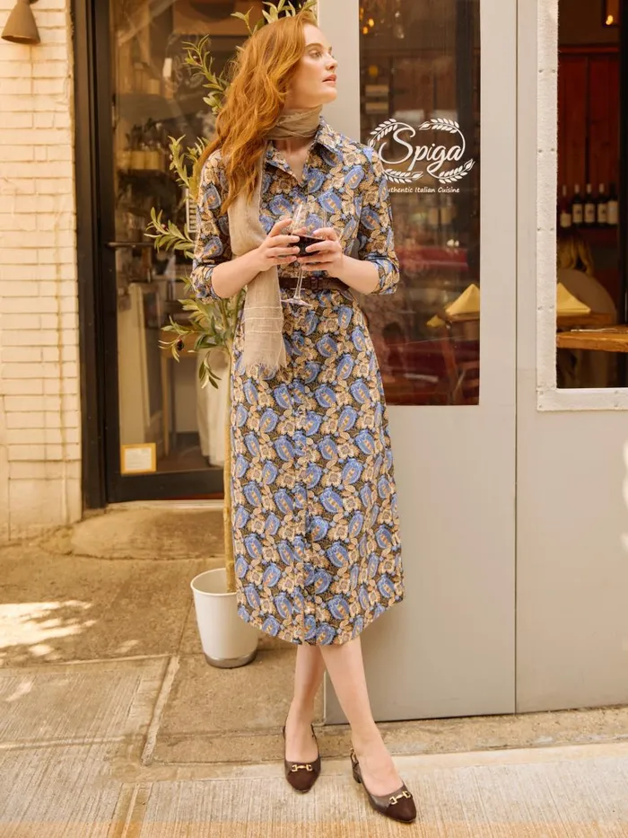 Dresses Women JMcLaughlin Louisa Dress In Pomegranate Grove Camelblue