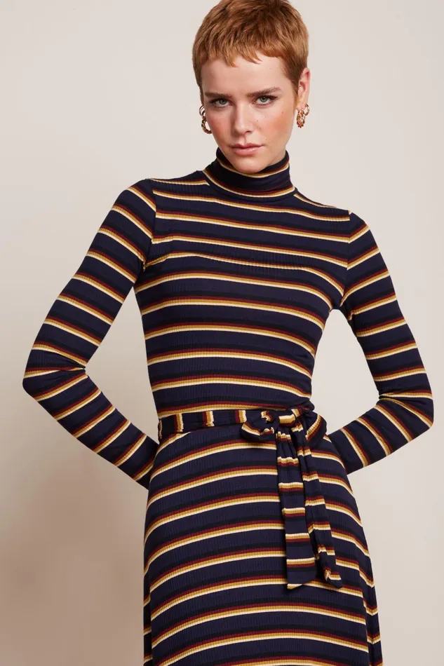Dresses Women King Louie Rollneck Dress Century Stripe Evening Blue 8211 Century Stripe