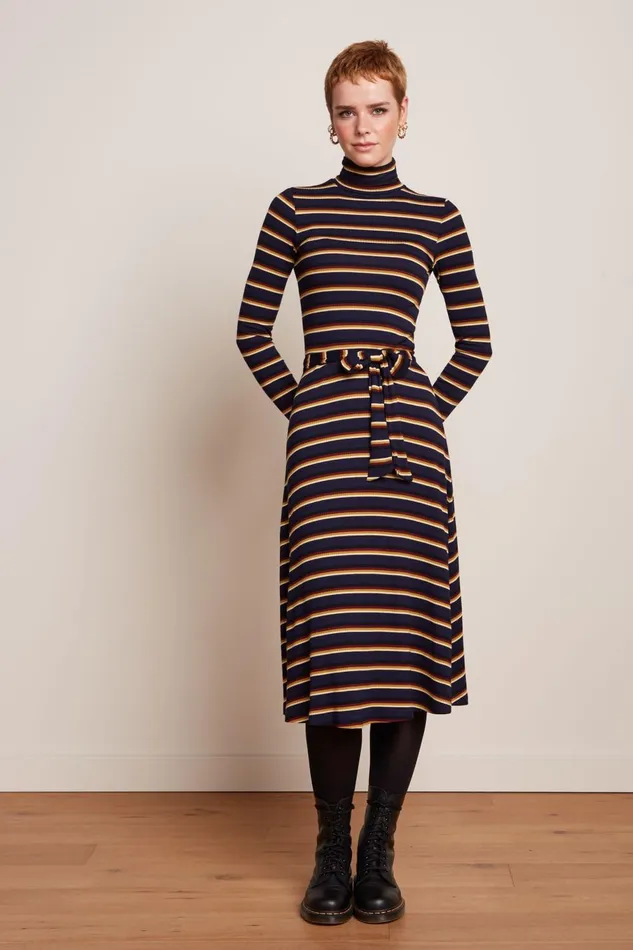 Dresses Women King Louie Rollneck Dress Century Stripe Evening Blue 8211 Century Stripe
