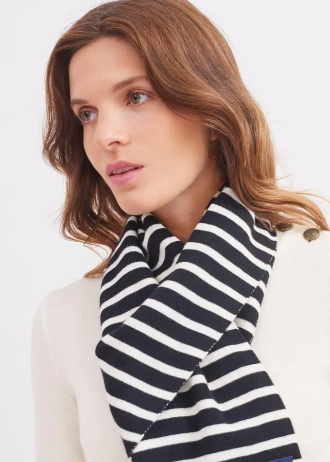 Duguay Striped Scarf In Comfortable Wool Blend Navyivory Women Saint James Scarves