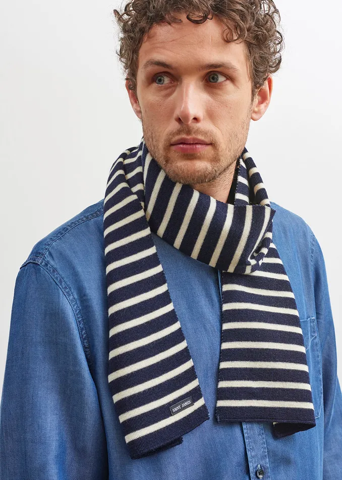 Duguay Striped Scarf In Comfortable Wool Blend Navyivory Women Saint James Scarves