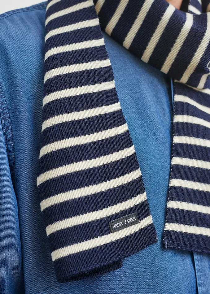Duguay Striped Scarf In Comfortable Wool Blend Navyivory Women Saint James Scarves
