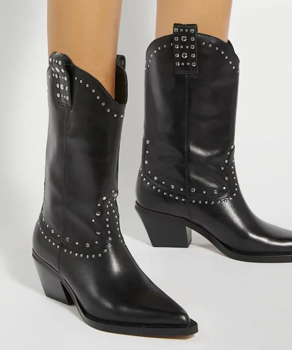 Dune London Ankle Boots Podeo Black Embellished Block Heel Cowboy Boots Dune London Black 8211 Women