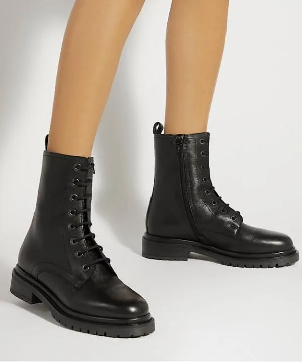 Dune London Ankle Boots Prestonne Black Leather Cleated Sole Biker Boots Dune London Black 8211 Women