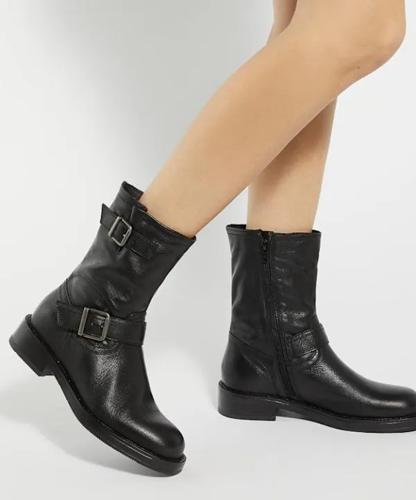 Dune London Biker Boots Pixen Black Buckle Detail Chunky Biker Boots Dune London Black 8211 Women