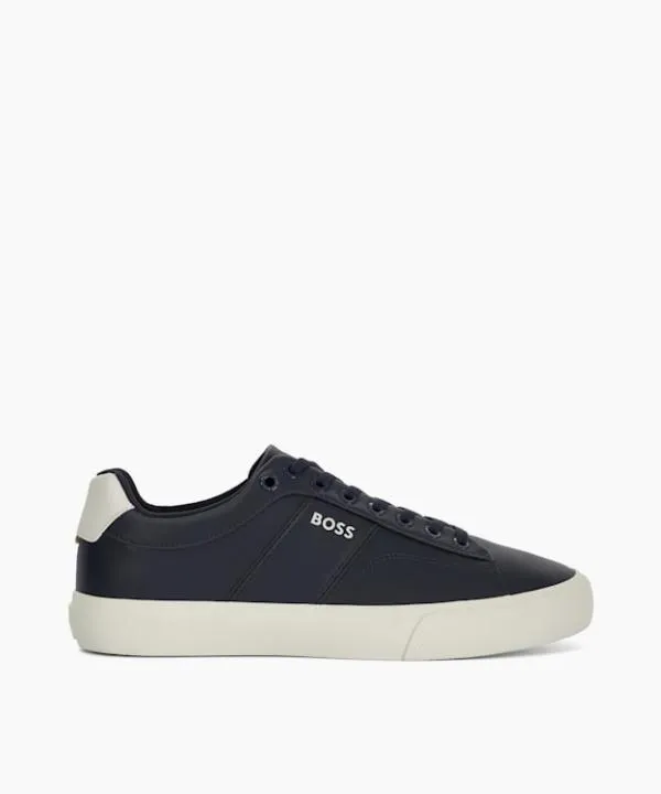 Dune London Casual Shoes Aiden Tenn Navy Monogram Detail Trainers Dune London Blue 8211 Men