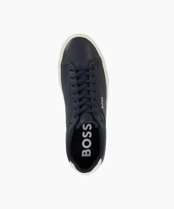 Dune London Casual Shoes Aiden Tenn Navy Monogram Detail Trainers Dune London Blue 8211 Men