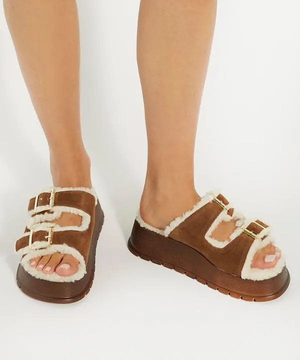 Dune London Flat Sandals Lazio Tan Faux Shearling Lined Suede Double Strap Sandals Dune London Brown 8211 Women Dune London Flat Sandals Lazio Tan Faux Shearling Lined Suede Double Strap Sandals Dune London Brown 8211 Women