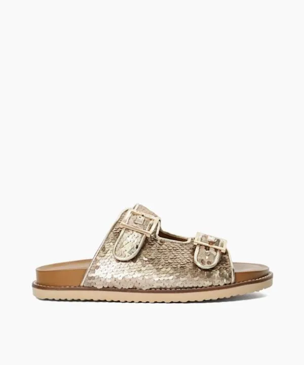 Dune London Flat Sandals Lequin Gold Two Strap Sequin Sandals Dune London Metallic 8211 Women