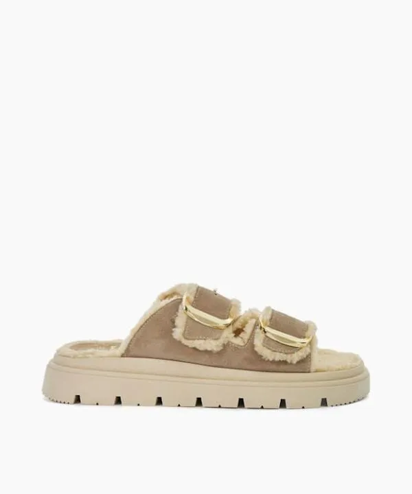 Dune London Flat Sandals Lodge Sand Cosy Lined Two Bar Mules Dune London Neutral 8211 Women