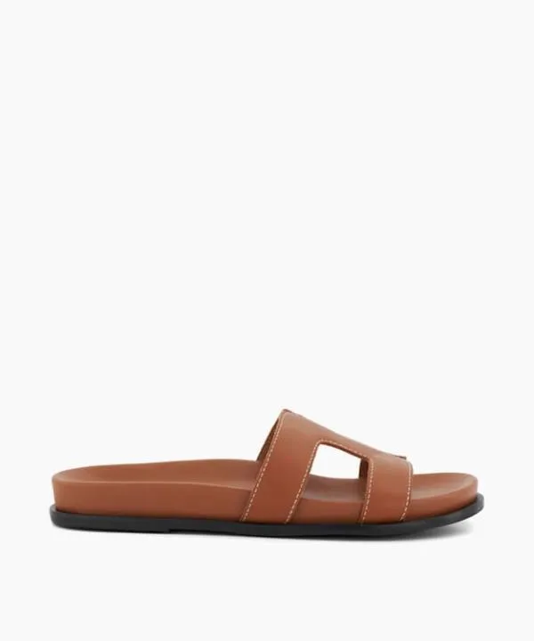 Dune London Flat Sandals Loupa Tan ComfortFootbed Flat Leather Sandals Dune London Brown Leather 8211 Women