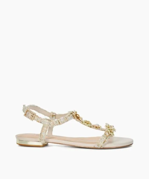 Dune London Flat Sandals Nature Natural Floral Embellished Tbar Sandals Dune London Neutral 8211 Women