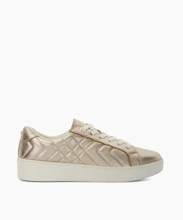 Dune London Flat Shoes Egent Gold Quilted Platform Sole LaceUp Trainers Dune London Metallic 8211 Women