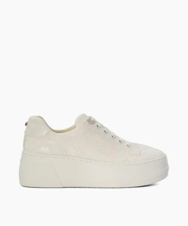 Dune London Flat Shoes Embraced Ivory Lace Detail Platform Trainer Dune London White 8211 Women