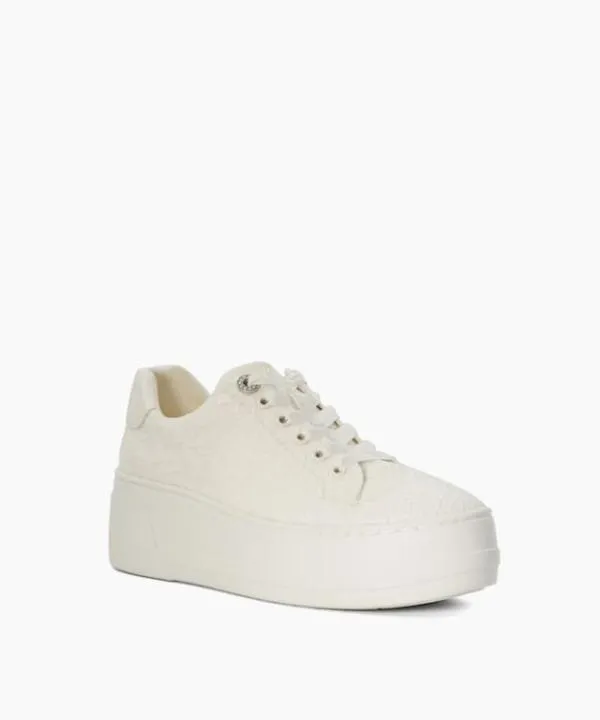 Dune London Flat Shoes Embraced Ivory Lace Detail Platform Trainer Dune London White 8211 Women