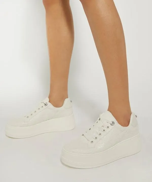 Dune London Flat Shoes Embraced Ivory Lace Detail Platform Trainer Dune London White 8211 Women