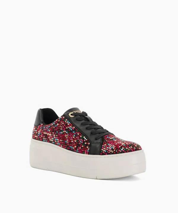 Dune London Flat Shoes Episode Multi Lace Up Flatform Trainers Dune London Multi Fabric 8211 Women