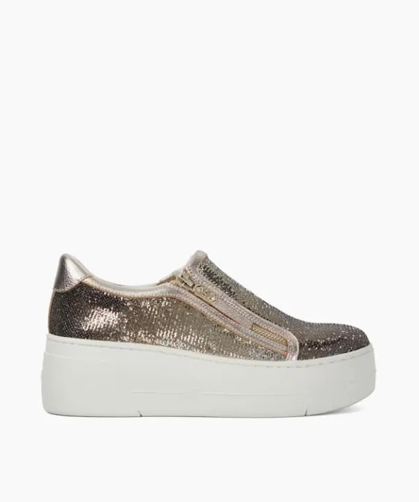Dune London Flat Shoes Episodic Gold Sequin Side Zip Chunky Flatform Trainers Dune London Metallic 8211 Women