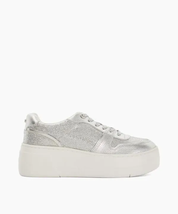Dune London Flat Shoes Evangelyn Silver Lace Up Chunky Flatform Trainers Dune London Metallic 8211 Women