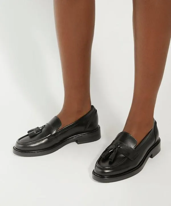 Dune London Flat Shoes Garda Black Leather Tassel Loafers Dune London Black 8211 Women