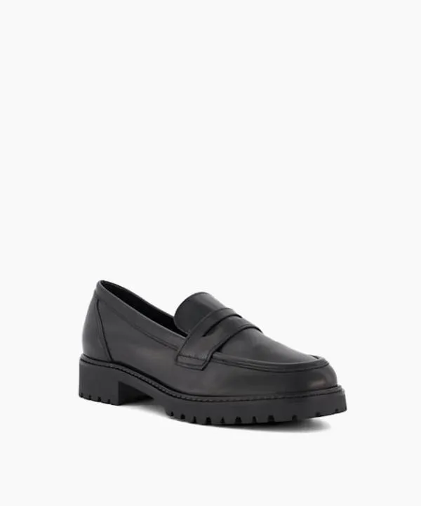 Dune London Flat Shoes Gild Black CleatedSole Leather PennyTrim Loafers Dune London Black 8211 Women Dune London Flat Shoes Gild Black CleatedSole Leather PennyTrim Loafers Dune London Black 8211 Women