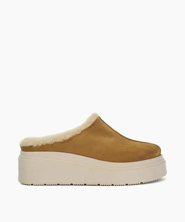 Dune London Flat Shoes Gracias Taupe Suede Faux Shearling Flatform Mules Dune London Neutral 8211 Women