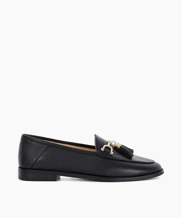 Dune London Flat Shoes Graysons Black Leather Tassel Trimmed Loafers Dune London Black 8211 Women