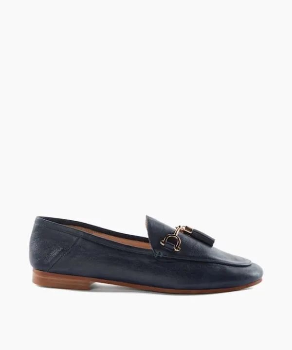 Dune London Flat Shoes Graysons Navy Leather Tassel Trimmed Loafers Dune London Blue 8211 Women