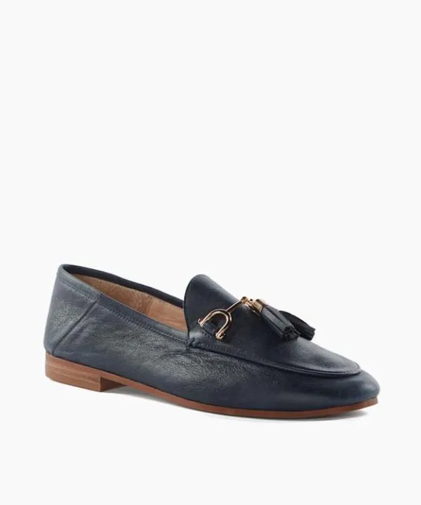 Dune London Flat Shoes Graysons Navy Leather Tassel Trimmed Loafers Dune London Blue 8211 Women