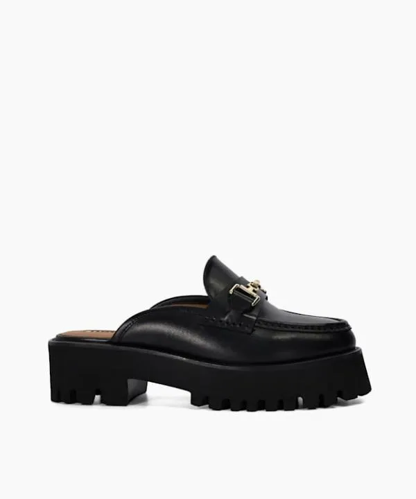 Dune London Flat Shoes Gridlock Black Chunky Branded Snaffle Trim Backless Loafer Dune London Black 8211 Women