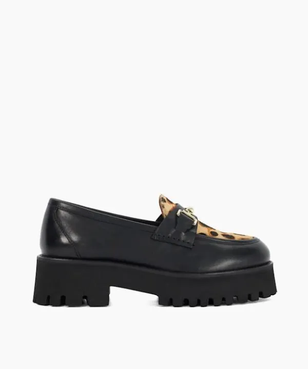 Dune London Flat Shoes Groundbreaking Leopard Chunky Branded Snaffle Trim Loafer Dune London Animal 8211 Women