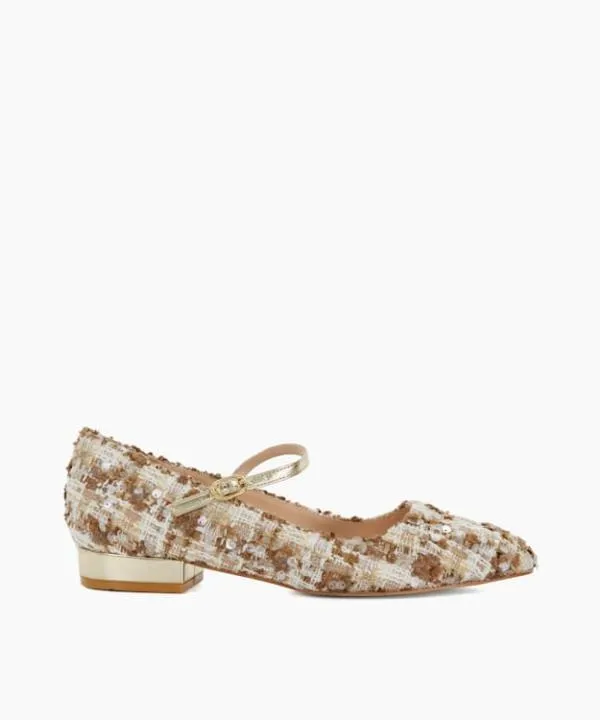 Dune London Flat Shoes Halliees Beige Textured Low Heel Mary Janes Dune London Neutral 8211 Women