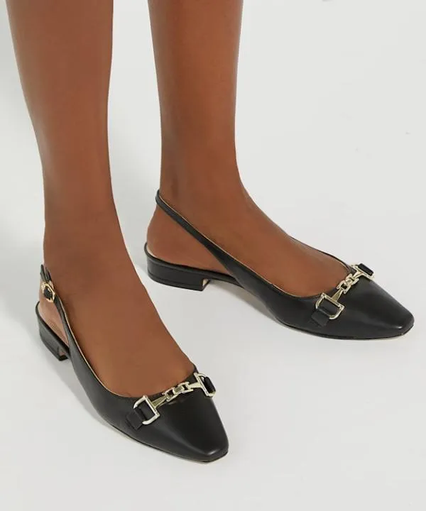 Dune London Flat Shoes Hopewell Black Branded Snaffle Trim Slingback Flats Dune London Black 8211 Women